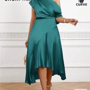 Elegant Teal special occasion satin dress